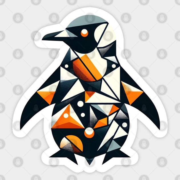 Arctic Orange Geometry - Abstract Penguin Sticker by The Tee Bizarre